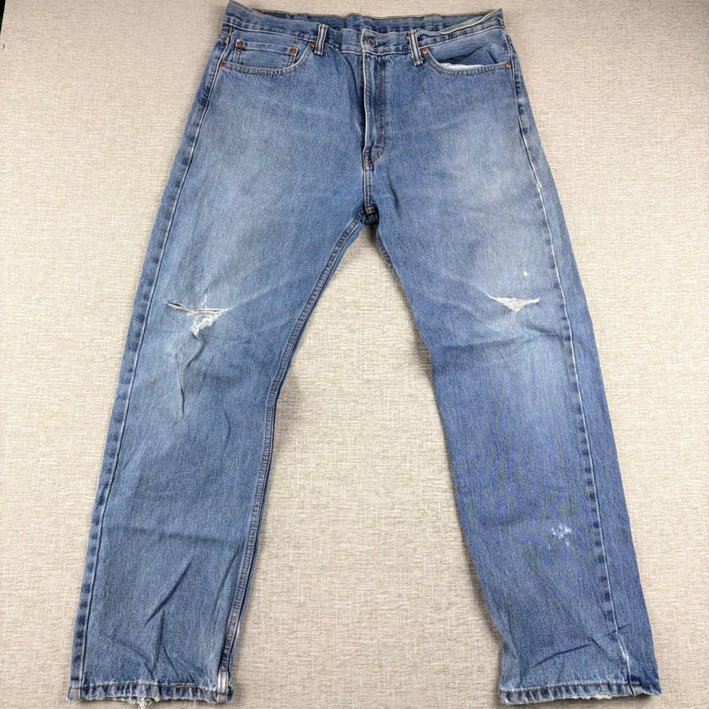 Levis 505 Mens 38x32 Heavy Distress Jeans Thigh Fade ** Vintage Style ** Denim